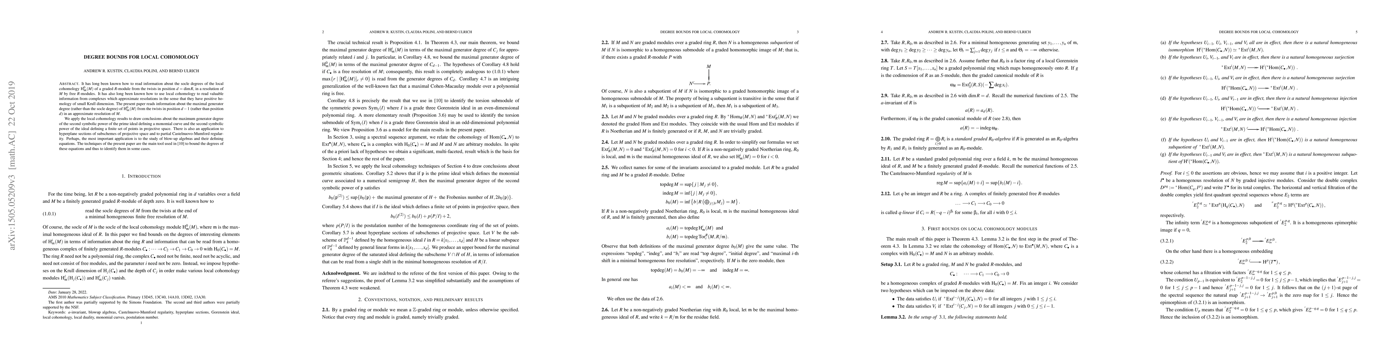 Thumbnail for Degree bounds for local cohomology