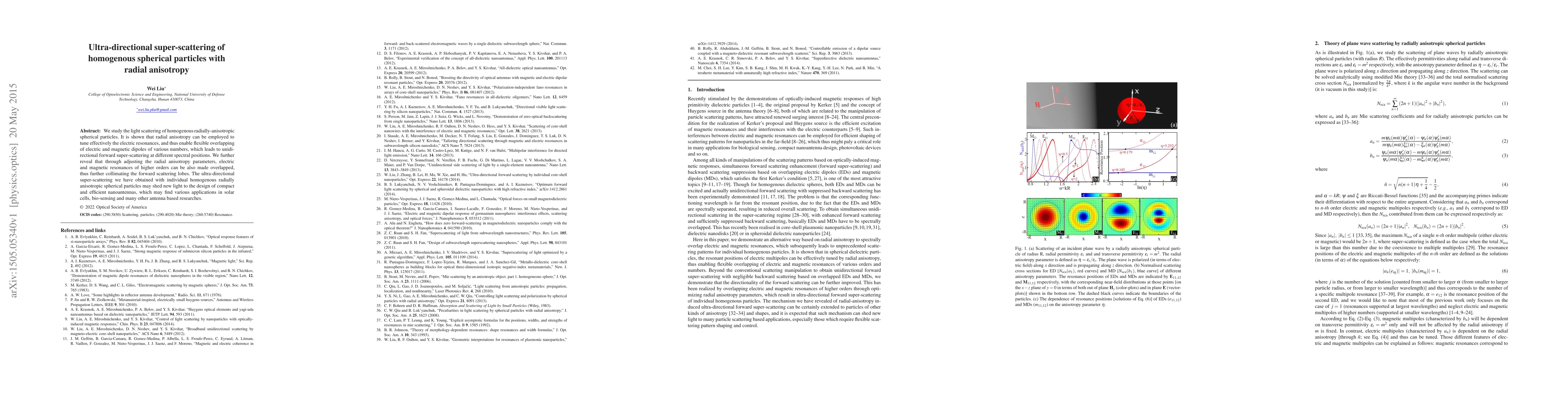 Thumbnail for Ultra-directional super-scattering of homogenous spherical particles
  with radial anisotropy