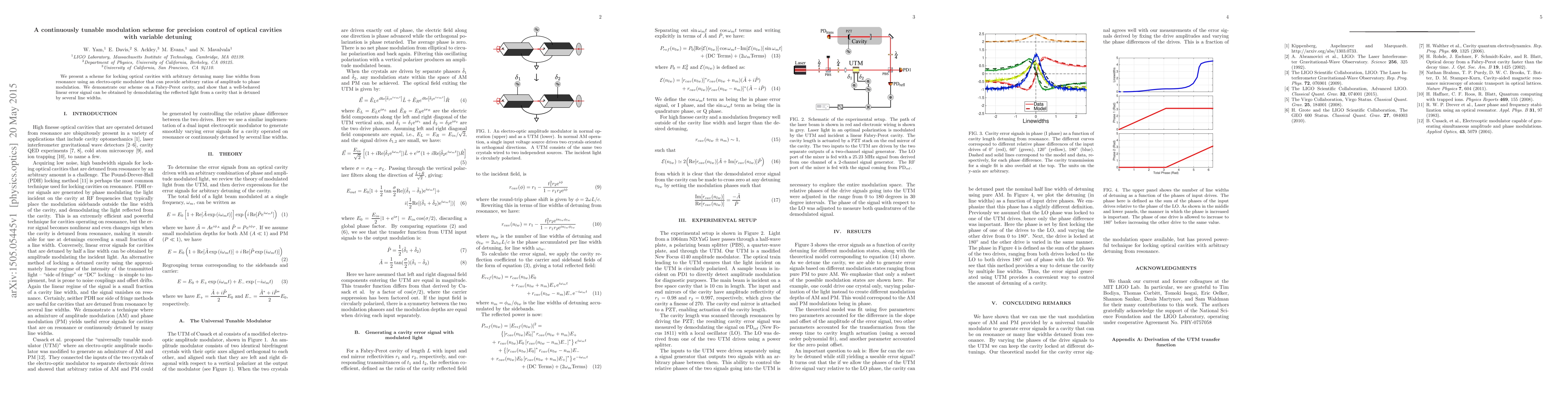 Thumbnail for A continuously tunable modulation scheme for precision control of
  optical cavities with variable detuning