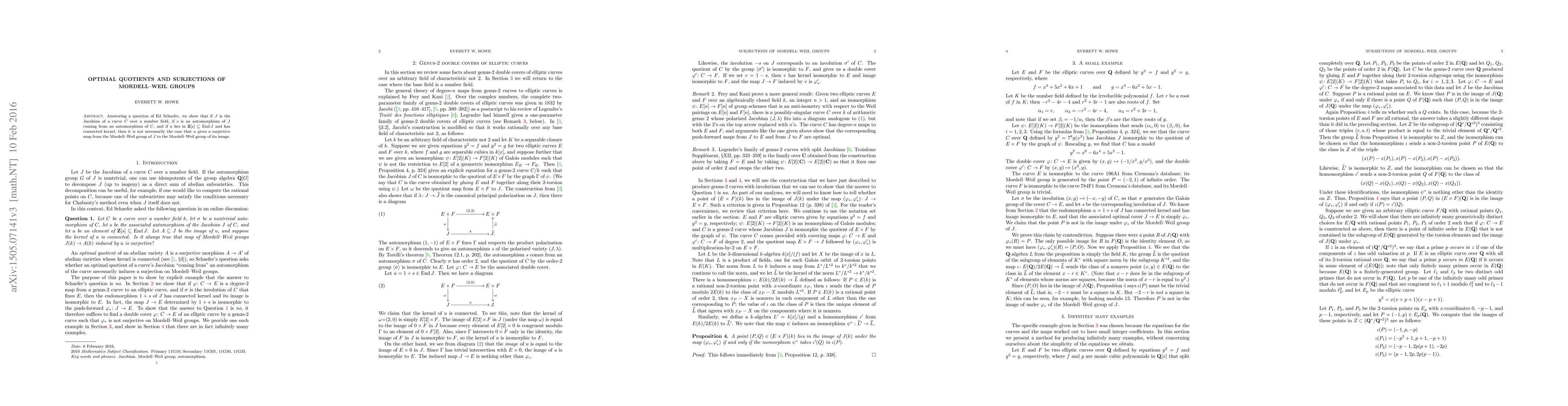 Thumbnail for Optimal quotients and surjections of Mordell-Weil groups