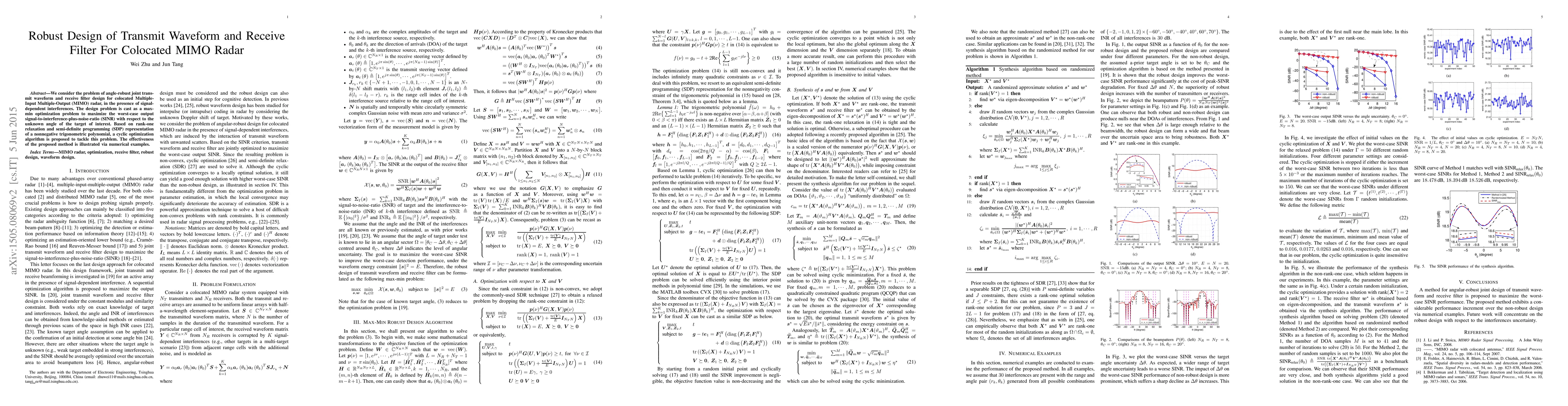 Thumbnail for Robust Design of Transmit Waveform and Receive Filter For Colocated MIMO
  Radar
