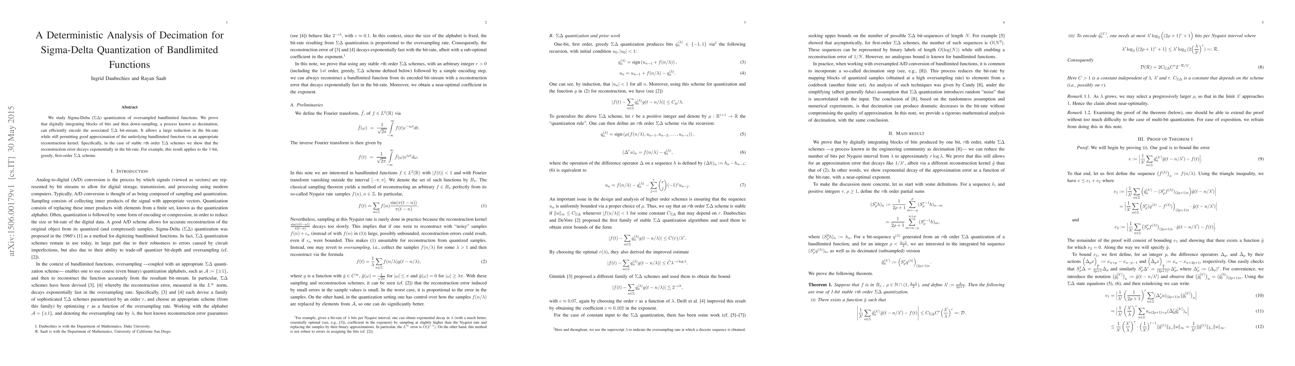 Thumbnail for A Deterministic Analysis of Decimation for Sigma-Delta Quantization of
  Bandlimited Functions