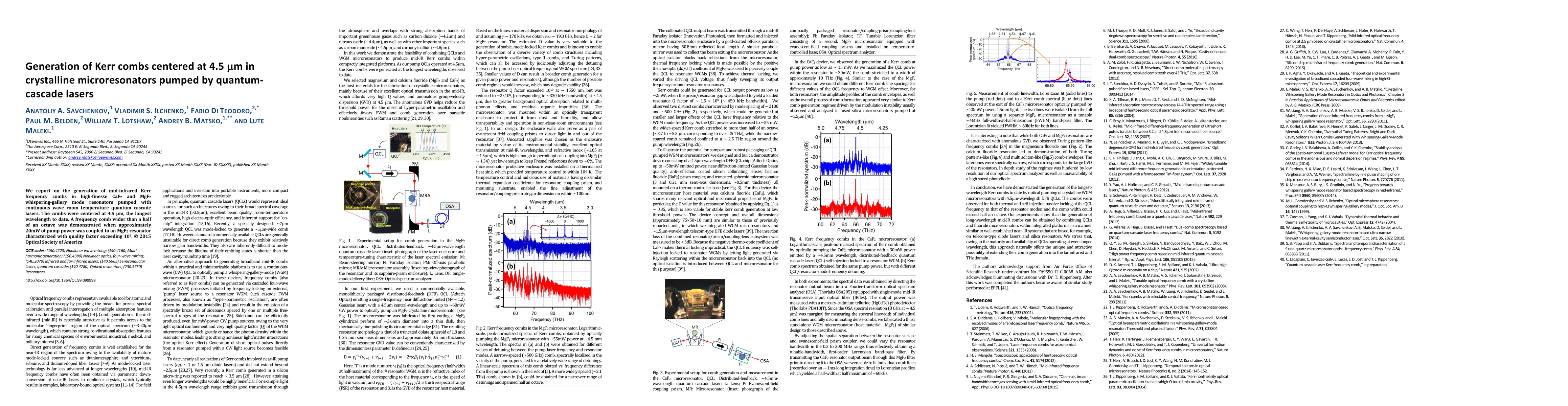 Thumbnail for Generation of Kerr combs centered at 4.5{\mu}m in crystalline
  microresonators pumped by quantum cascade lasers