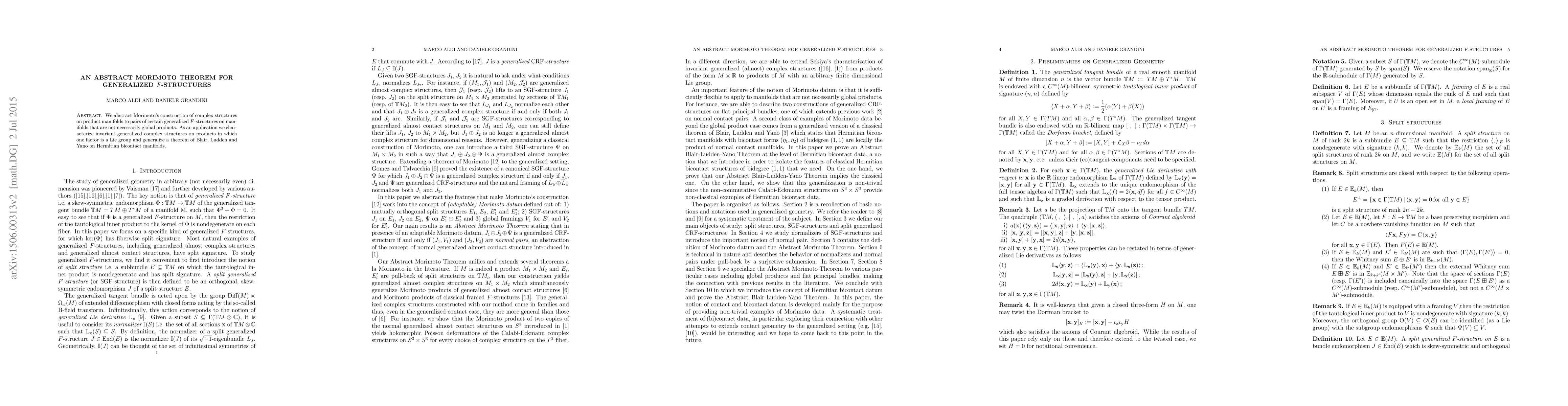 Thumbnail for An Abstract Morimoto Theorem for Generalized $F$-structures