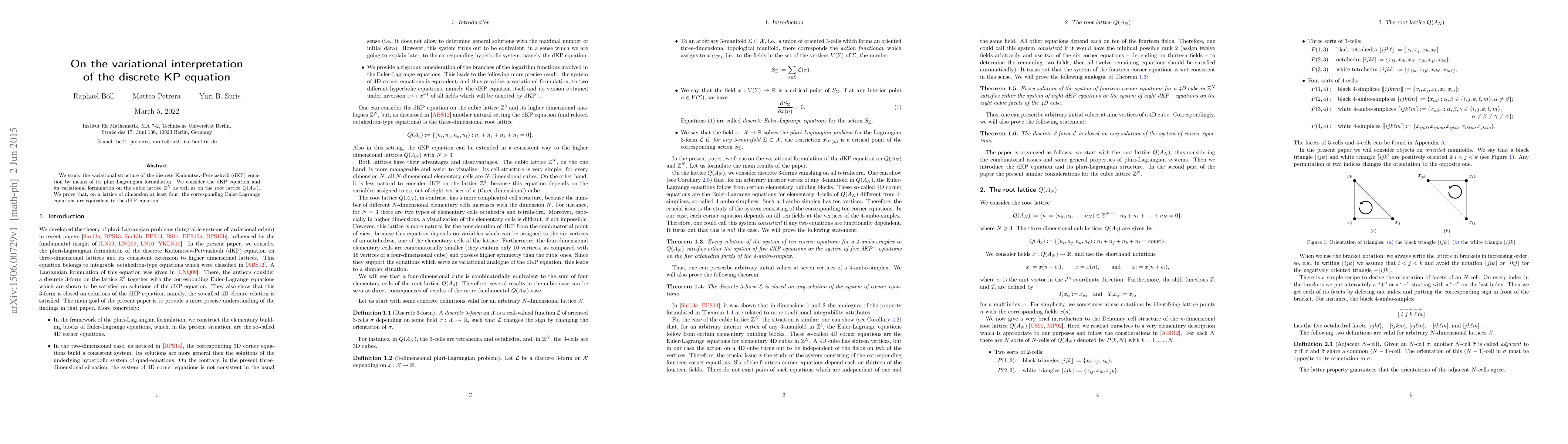Thumbnail for On the variational interpretation of the discrete KP equation