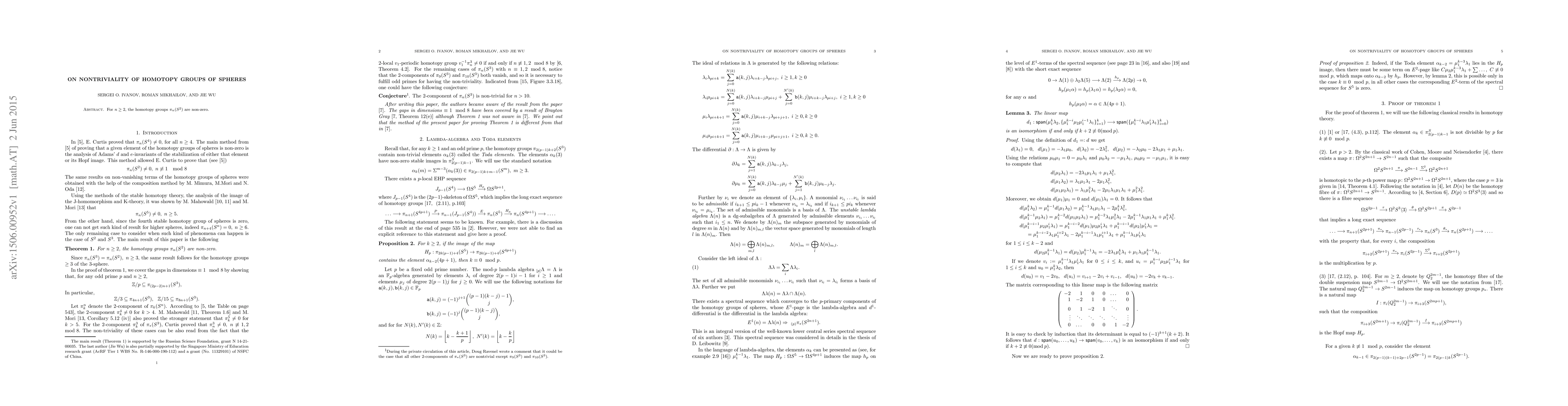 Thumbnail for On nontriviality of homotopy groups of spheres