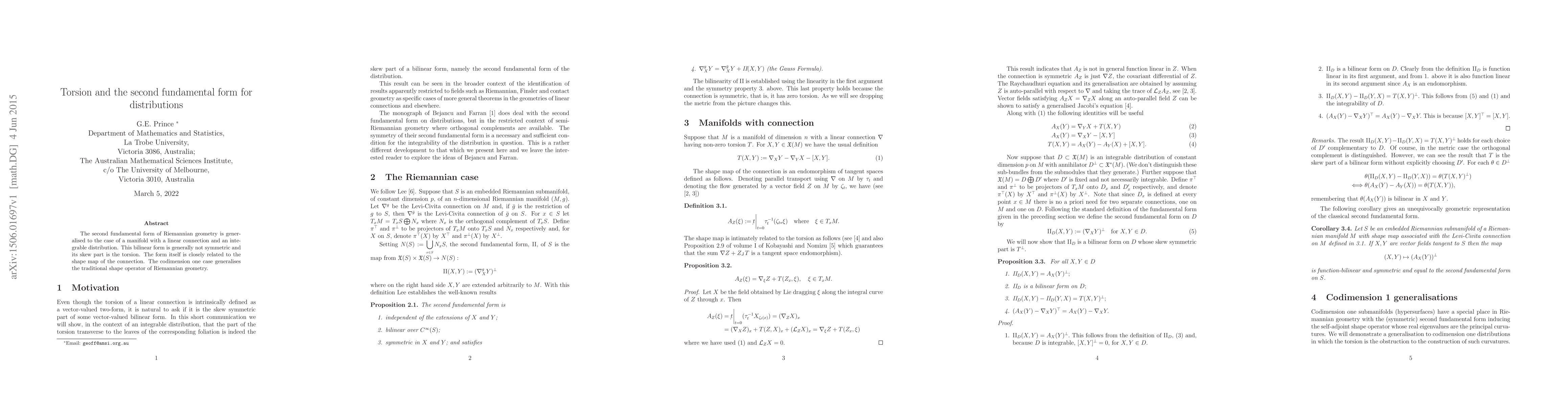 Thumbnail for Torsion and the second fundamental form for distributions