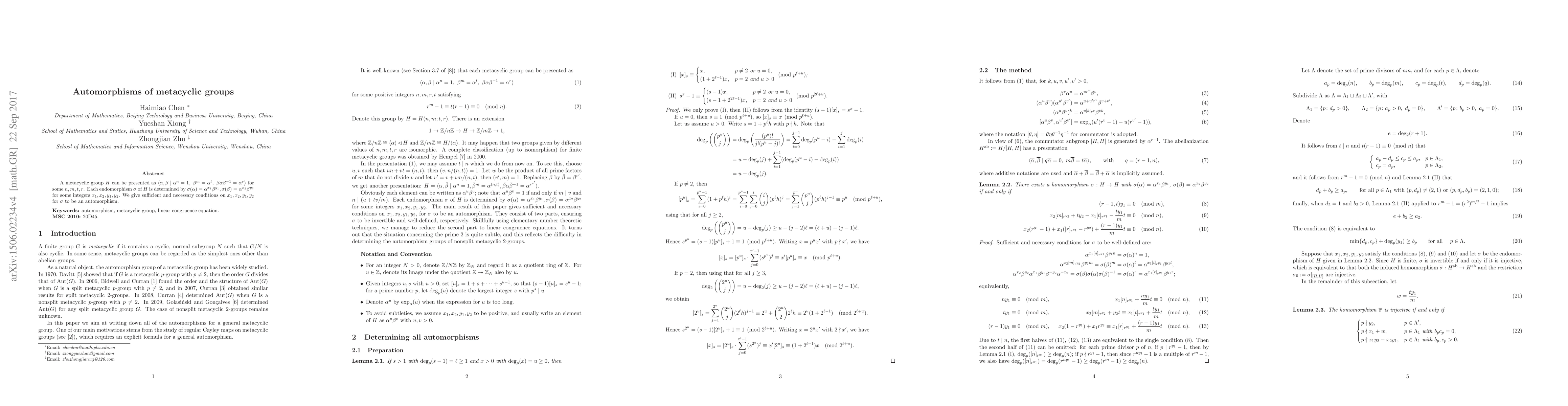 Thumbnail for Automorphisms of metacyclic groups