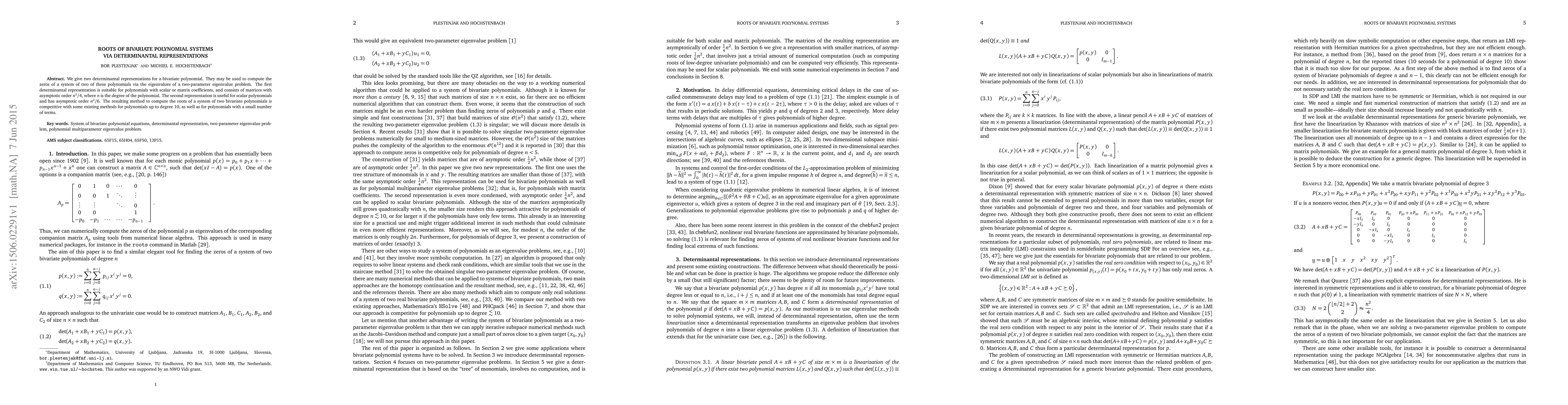 Thumbnail for Roots of bivariate polynomial systems via determinantal representations