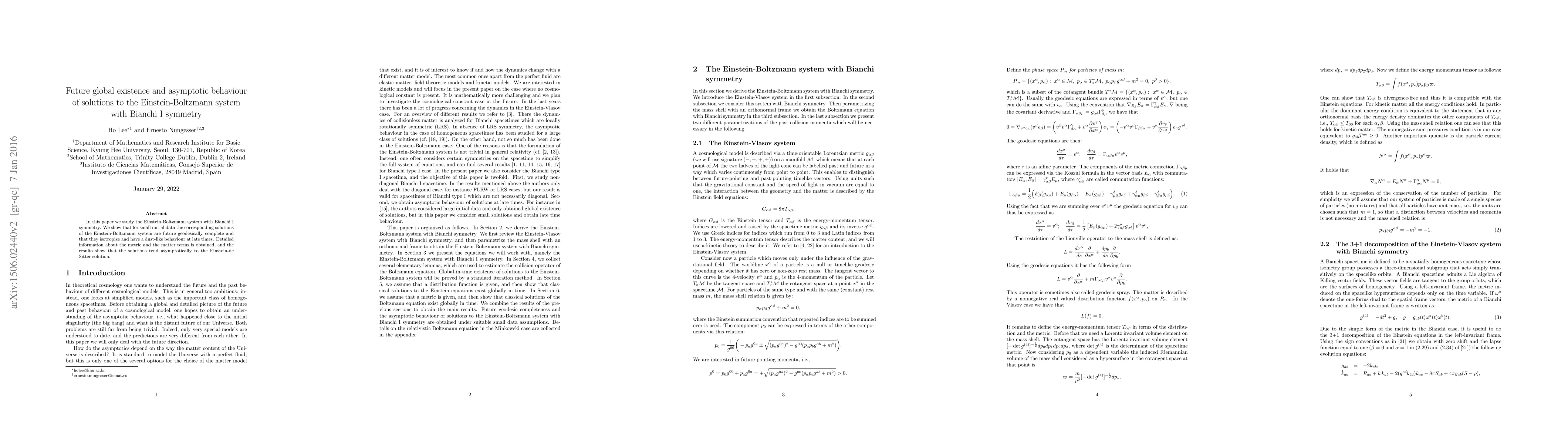 Thumbnail for Future global existence and asymptotic behaviour of solutions to the
  Einstein-Boltzmann system with Bianchi I symmetry