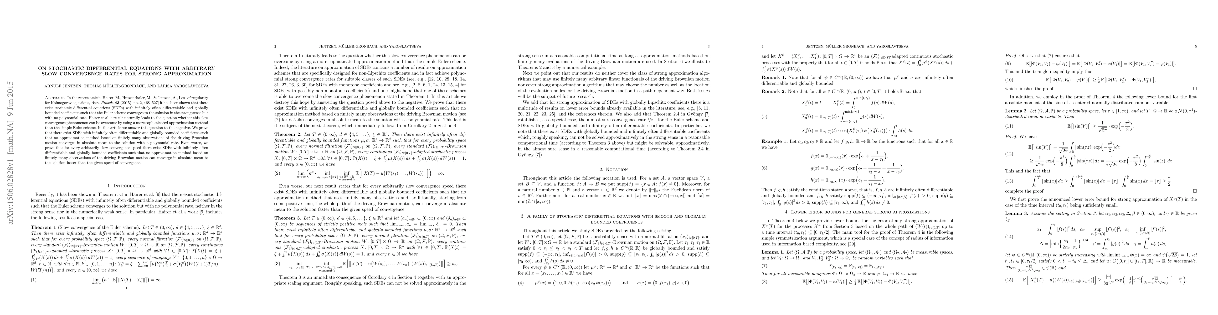 Thumbnail for On stochastic differential equations with arbitrary slow convergence
  rates for strong approximation