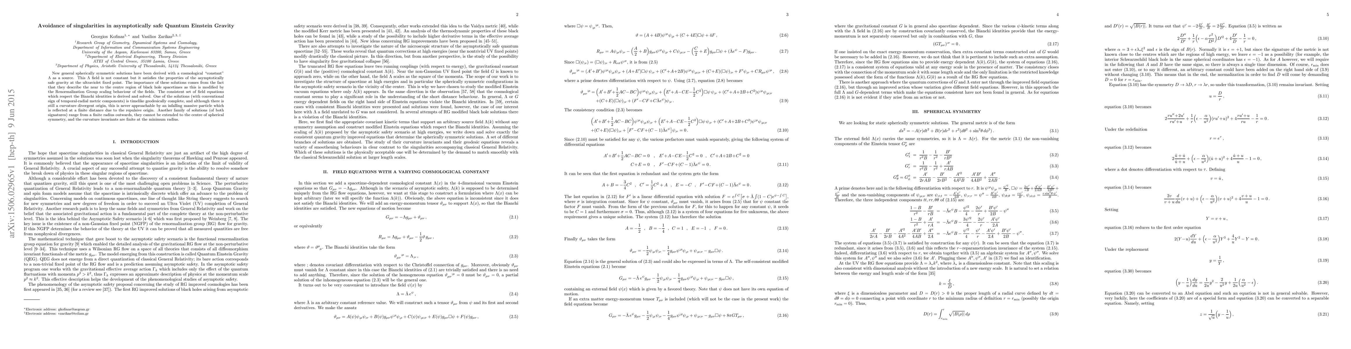 Thumbnail for Avoidance of singularities in asymptotically safe Quantum Einstein
  Gravity