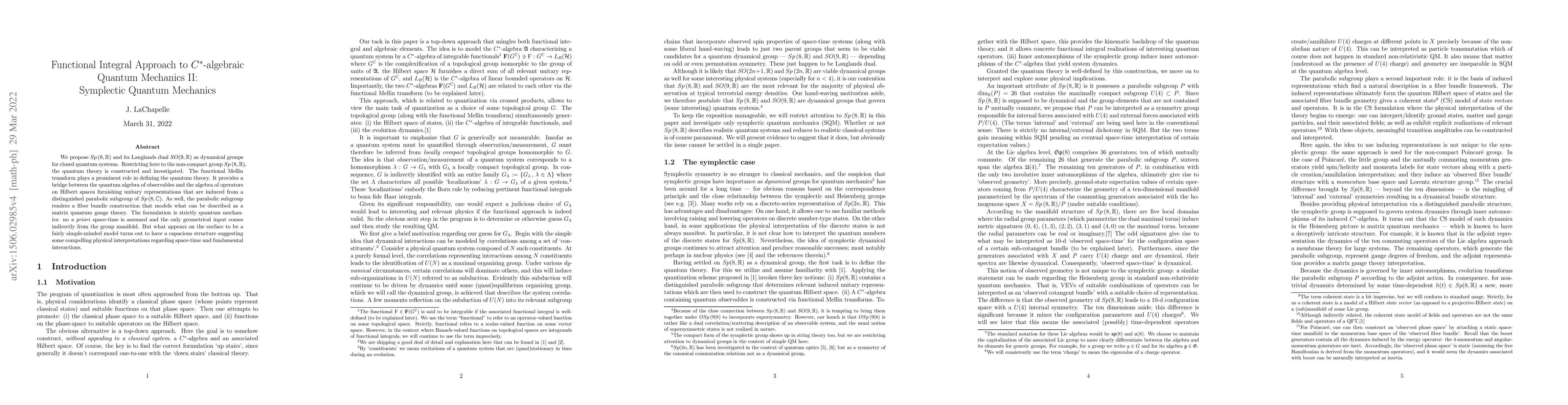 Thumbnail for Functional Integral Approach to $C^*$-algebraic Quantum Mechanics II:
  Symplectic Quantum Mechanics