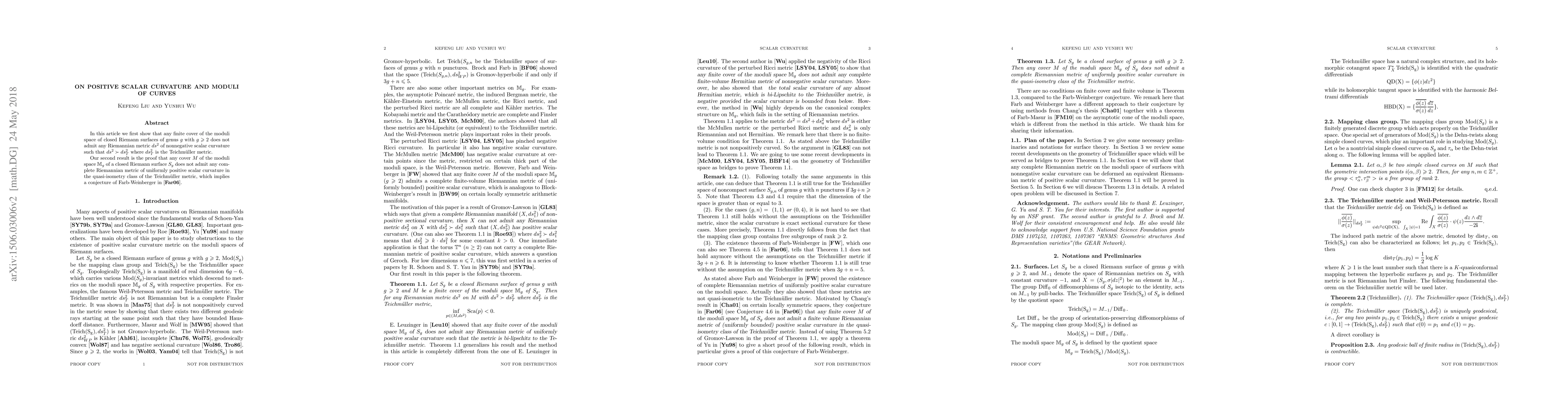 Thumbnail for On positive scalar curvature and moduli of curves