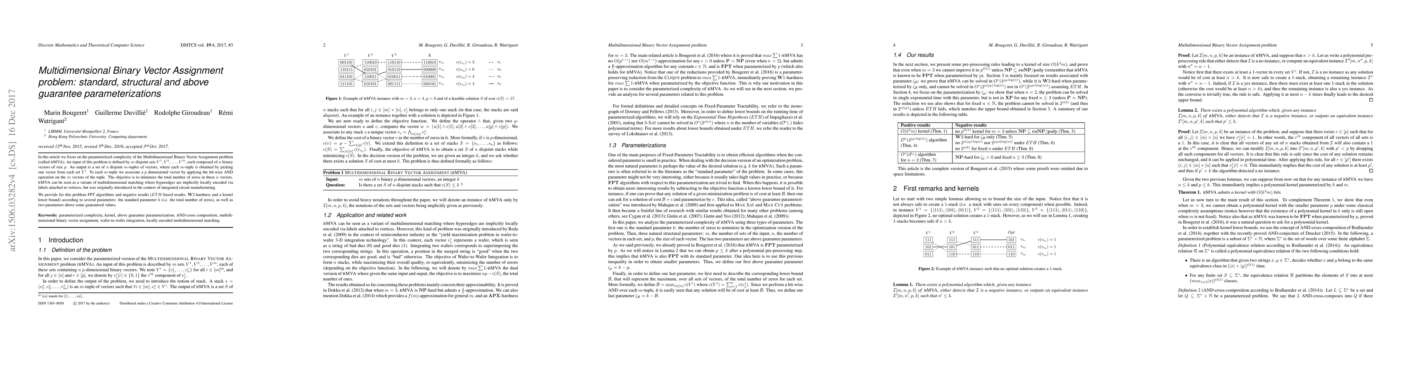 Thumbnail for Multidimensional Binary Vector Assignment problem: standard, structural
  and above guarantee parameterizations