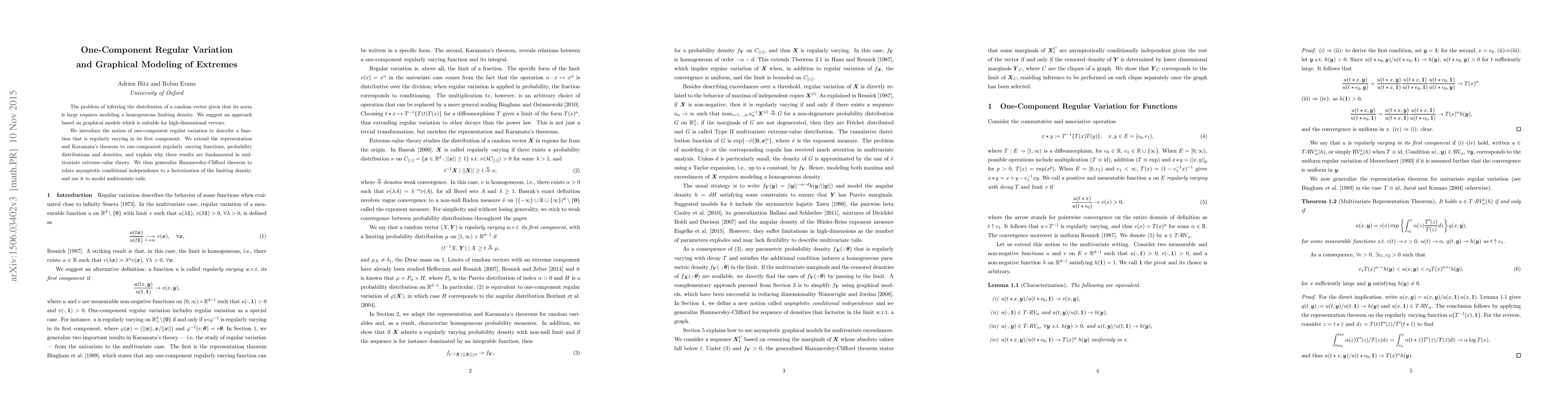 Thumbnail for One-Component Regular Variation and Graphical Modeling of Extremes