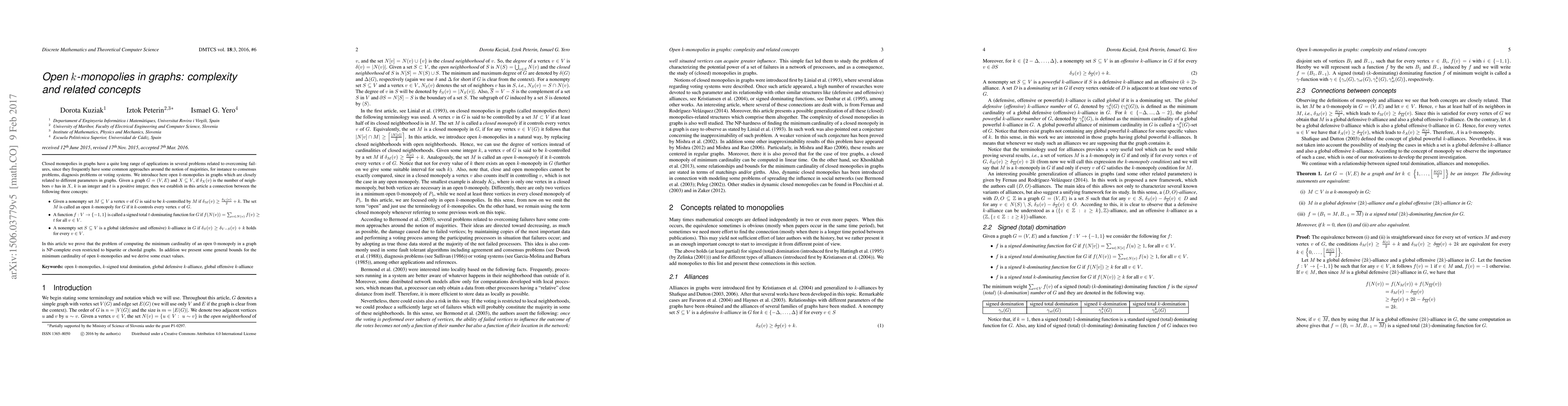 Thumbnail for Open k-monopolies in graphs: complexity and related concepts
