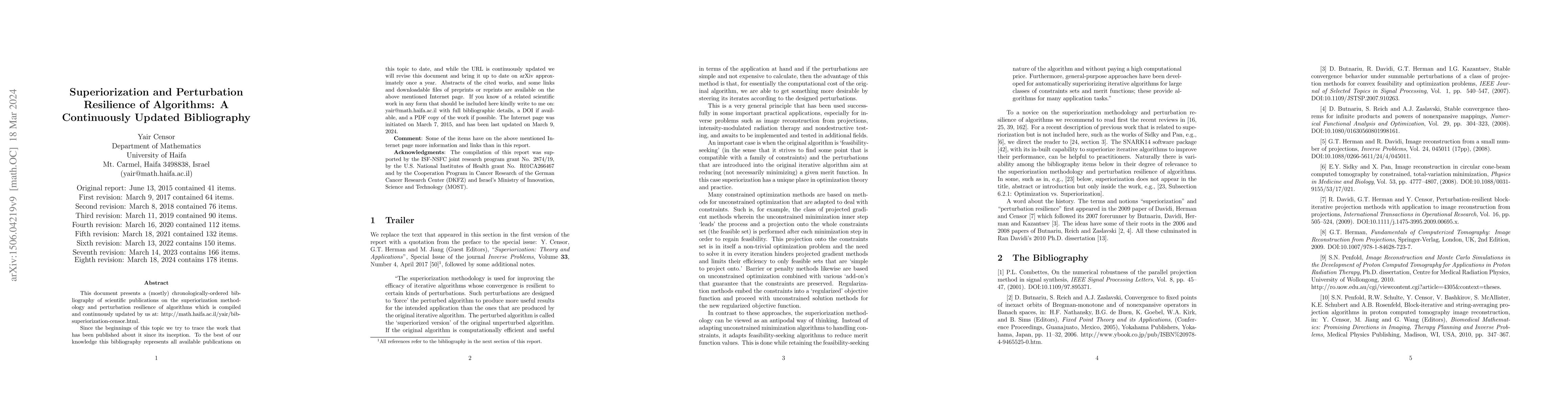 Thumbnail for Superiorization and Perturbation Resilience of Algorithms: A
  Continuously Updated Bibliography