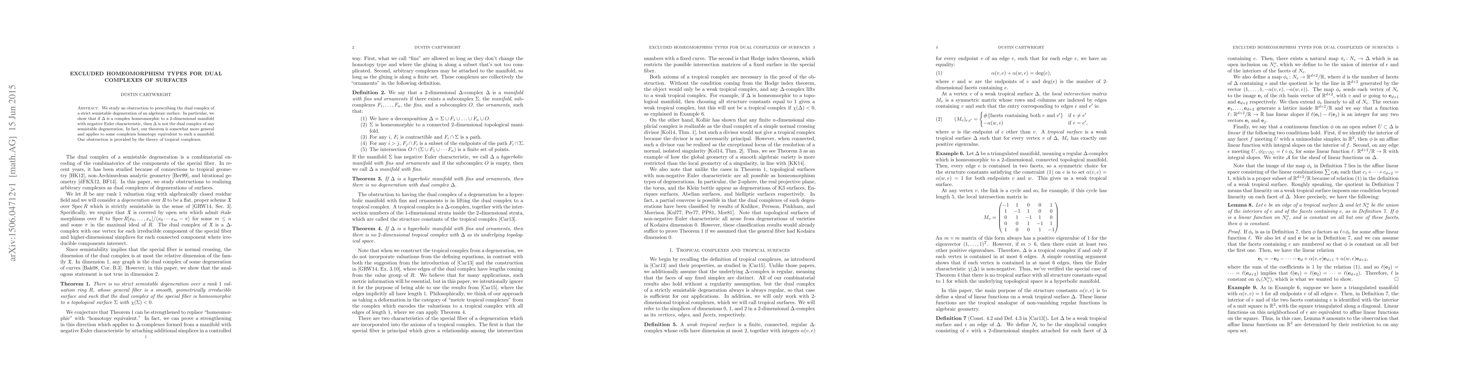 Thumbnail for Excluded homeomorphism types for dual complexes of surfaces