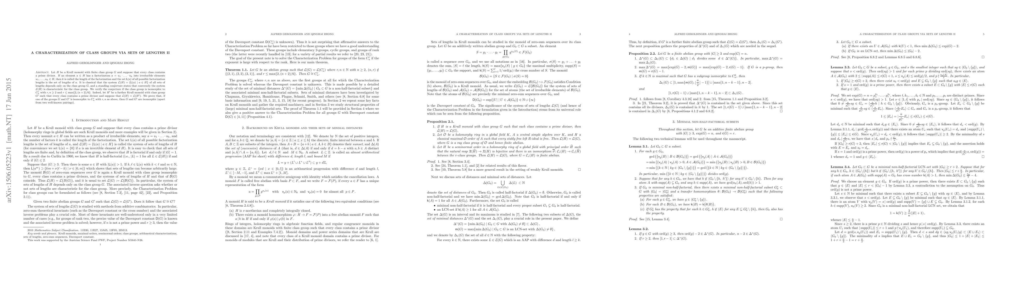Thumbnail for A Characterization of class groups via sets of lengths {II}