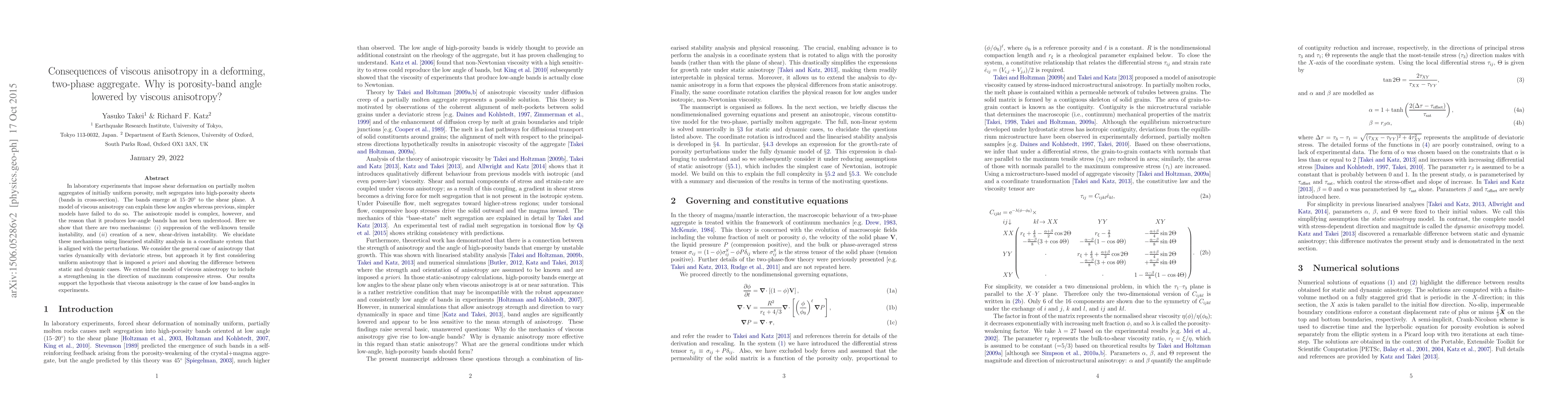 Thumbnail for Consequences of viscous anisotropy in a deforming, two-phase aggregate.
  Why is porosity-band angle lowered by viscous anisotropy?