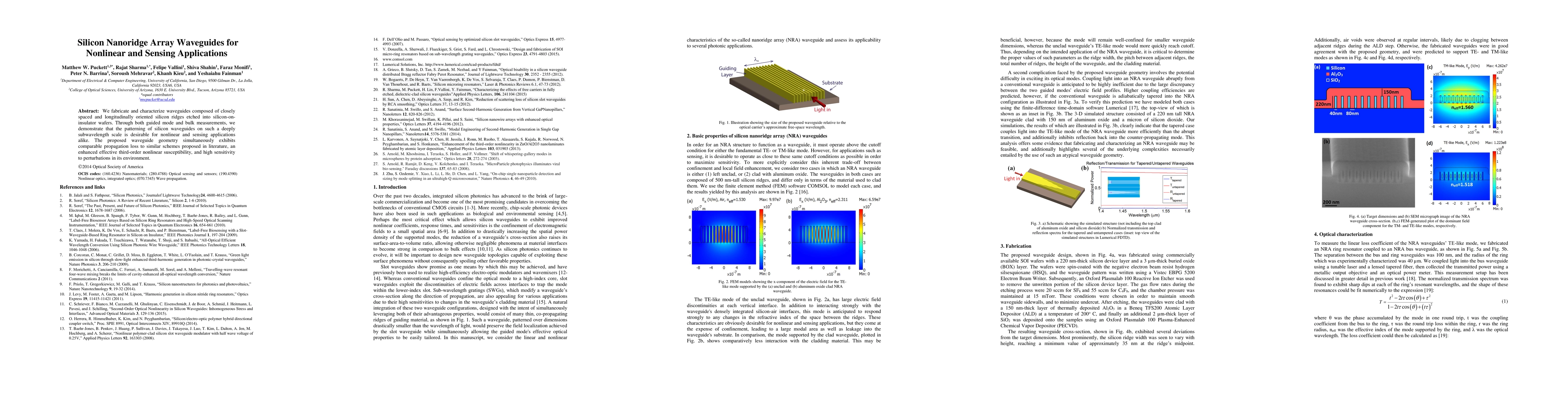 Thumbnail for Silicon Nanoridge Array Waveguides for Nonlinear and Sensing
  Applications