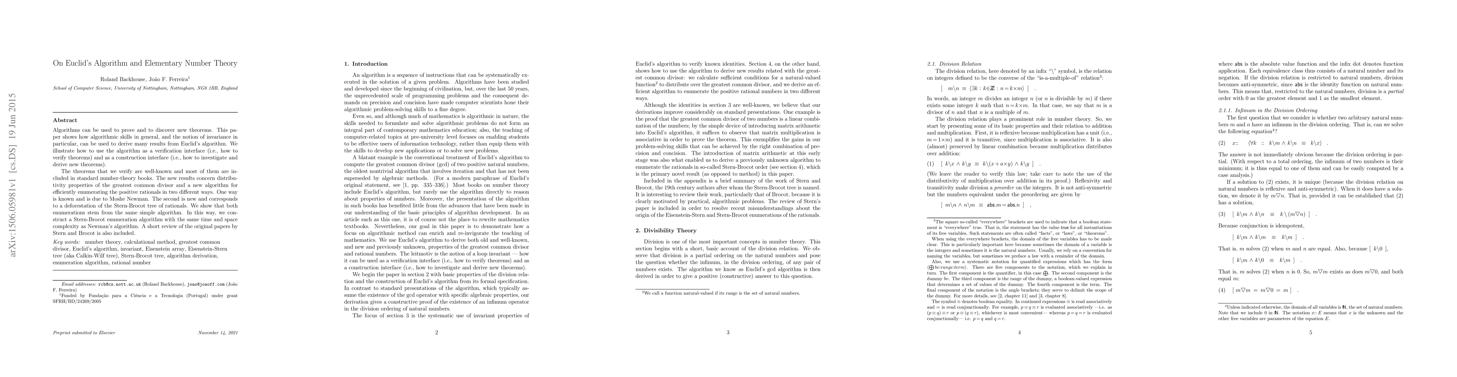 Thumbnail for On Euclid's Algorithm and Elementary Number Theory