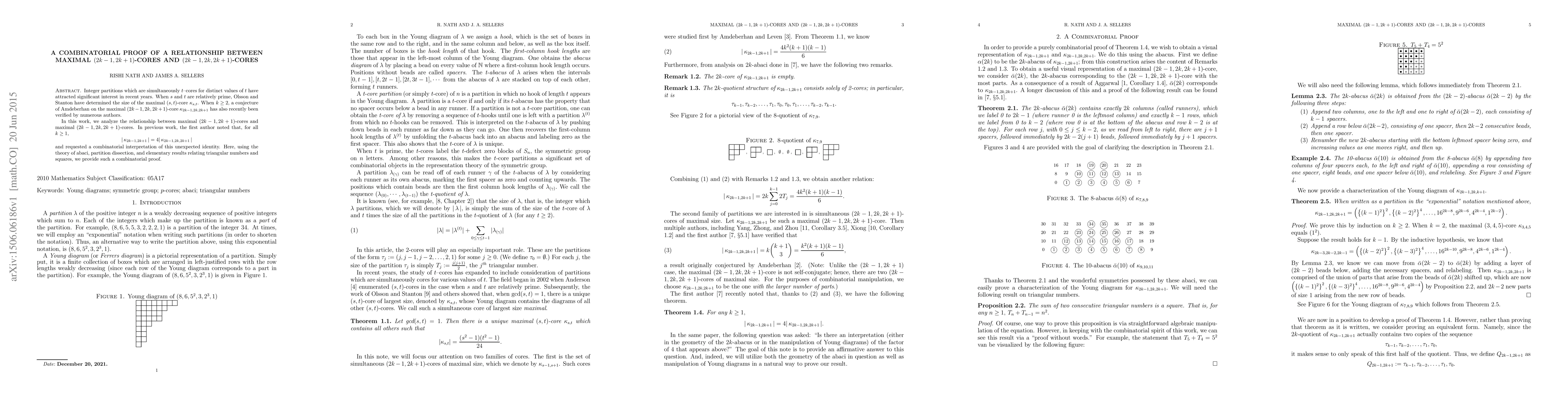 Thumbnail for A combinatorial proof of a relationship between maximal $(2k-1,2k+1)$
  and $(2k-1,2k,2k+1)$-cores