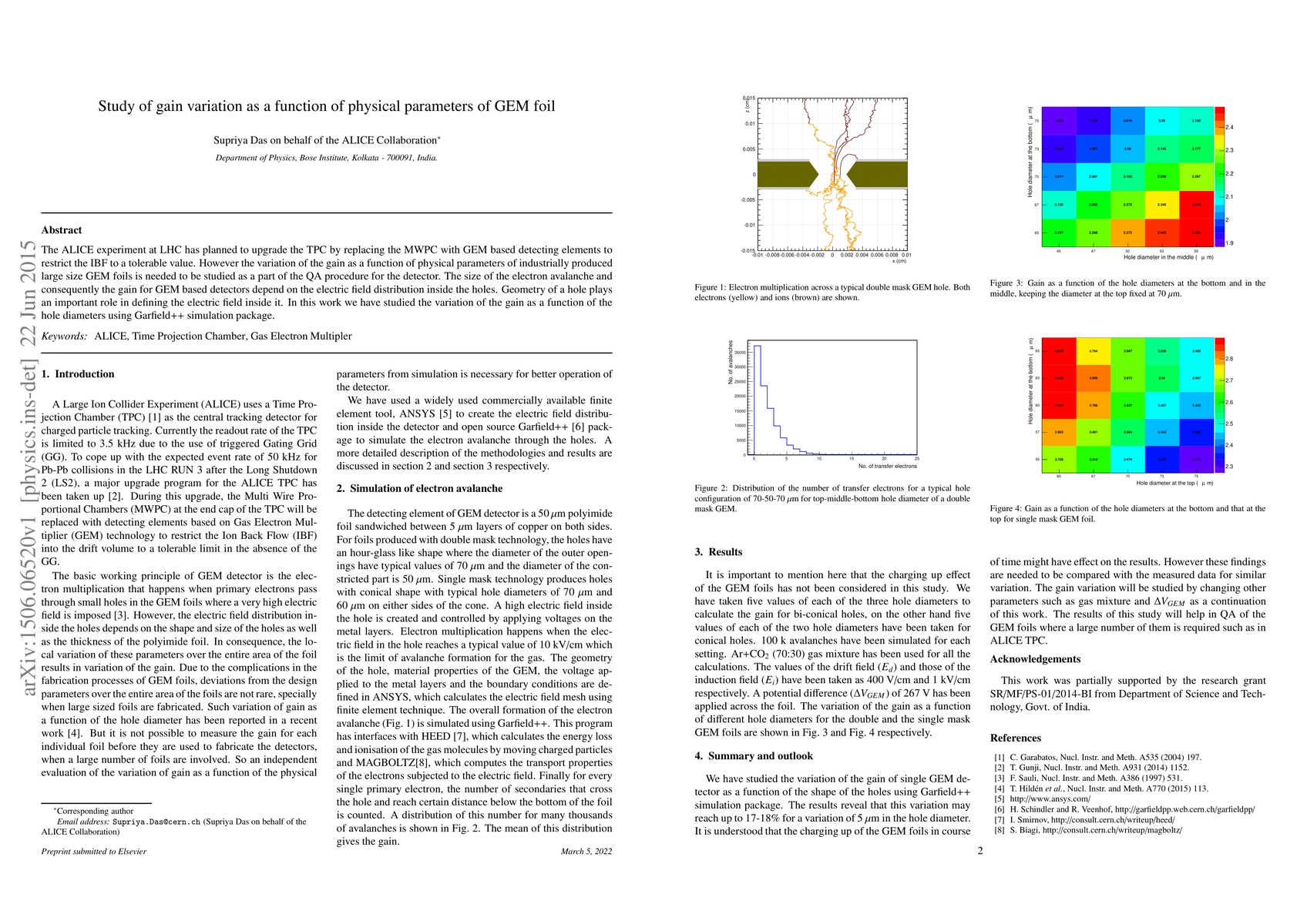 Thumbnail for Study of gain variation as a function of physical parameters of GEM foil