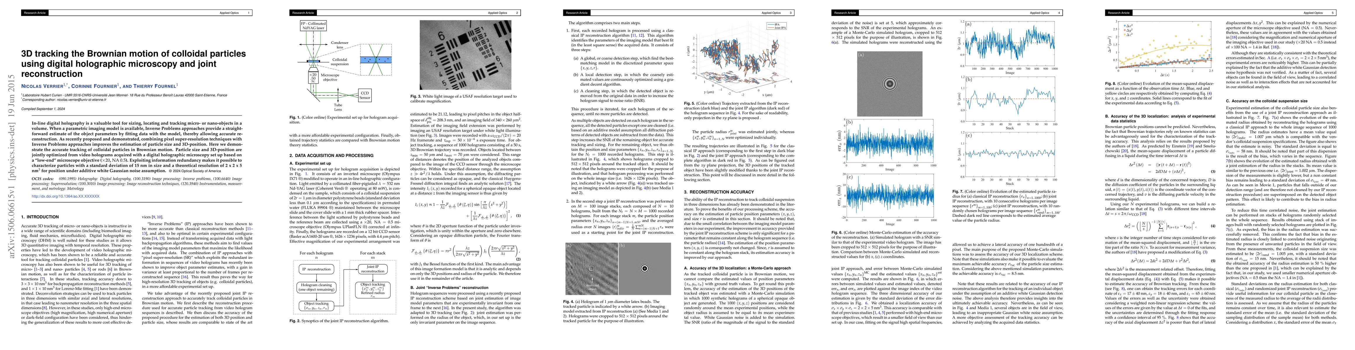 Thumbnail for 3D tracking the Brownian motion of colloidal particles using digital
  holographic microscopy and joint reconstruction
