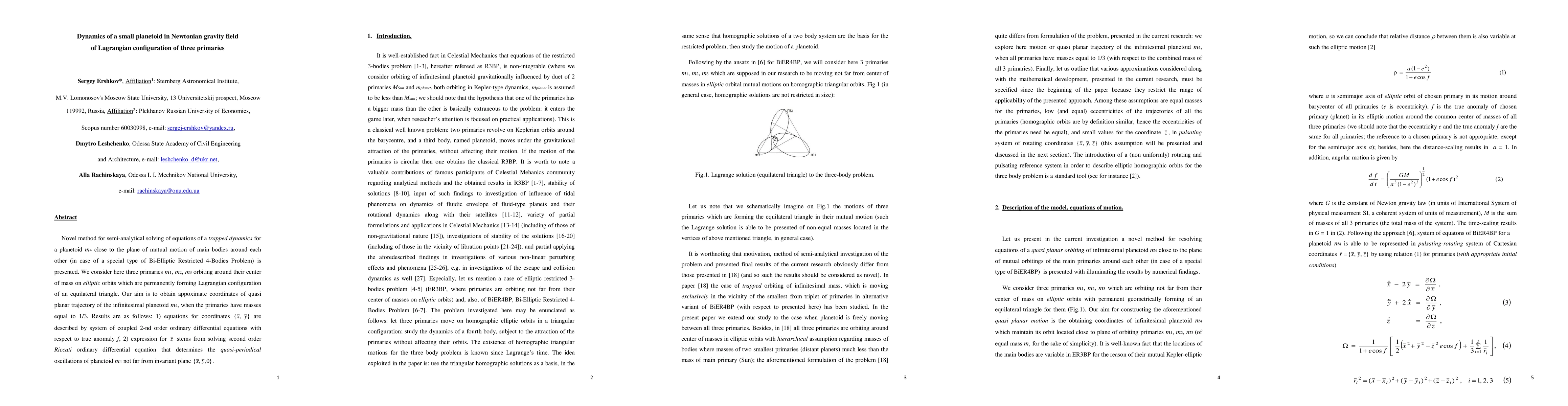 Thumbnail for Dynamics of a small planetoid in Newtonian gravity field of Lagrangian
  configuration of three primaries