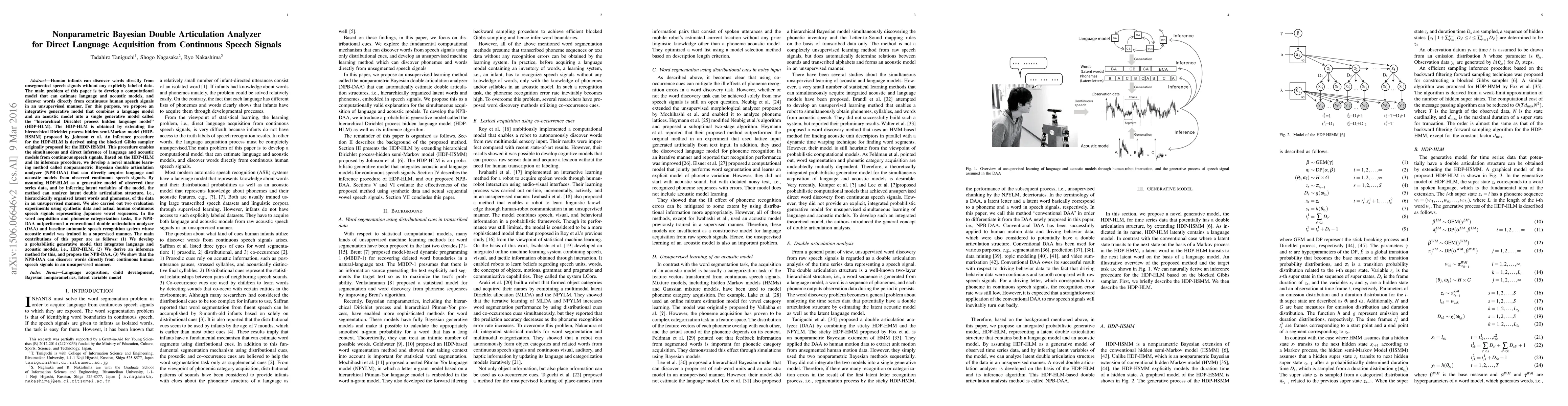 Thumbnail for Nonparametric Bayesian Double Articulation Analyzer for Direct Language
  Acquisition from Continuous Speech Signals