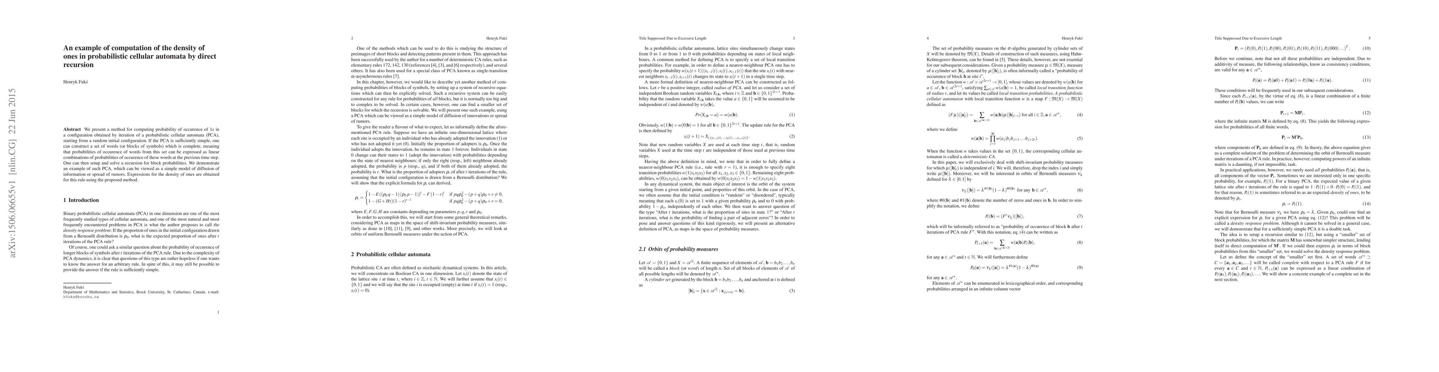 Thumbnail for An example of computation of the density of ones in probabilistic
  cellular automata by direct recursion