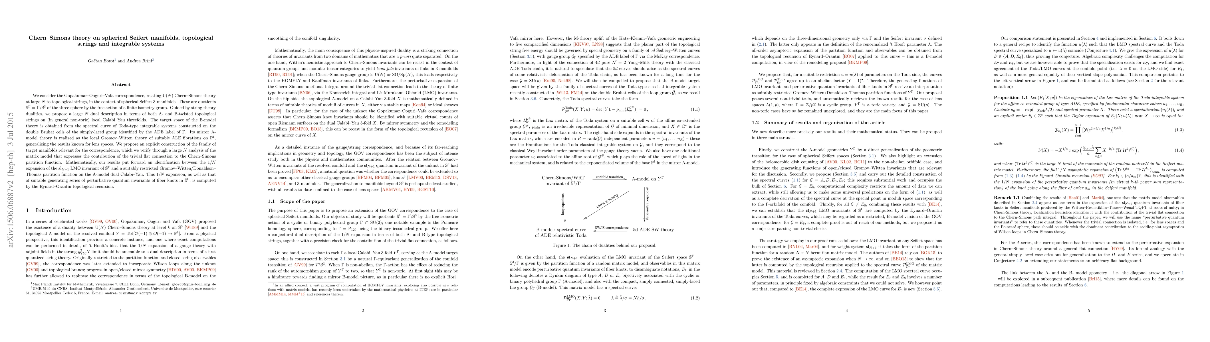 Thumbnail for Chern-Simons theory on spherical Seifert manifolds, topological strings
  and integrable systems