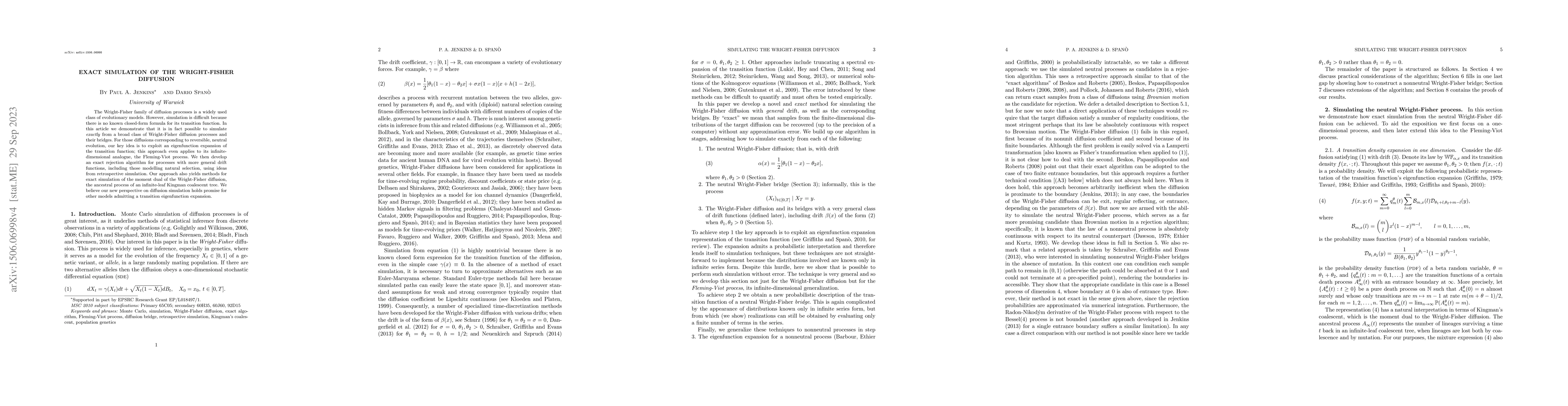 Thumbnail for Exact simulation of the Wright-Fisher diffusion