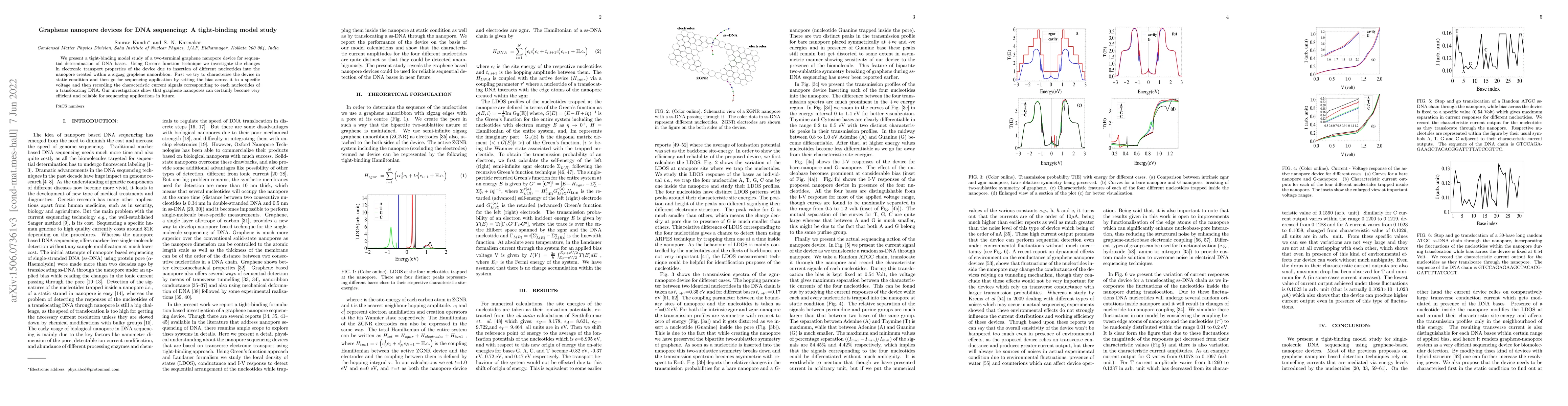 Thumbnail for Graphene nanopore devices for DNA sequencing: A tight-binding model
  study