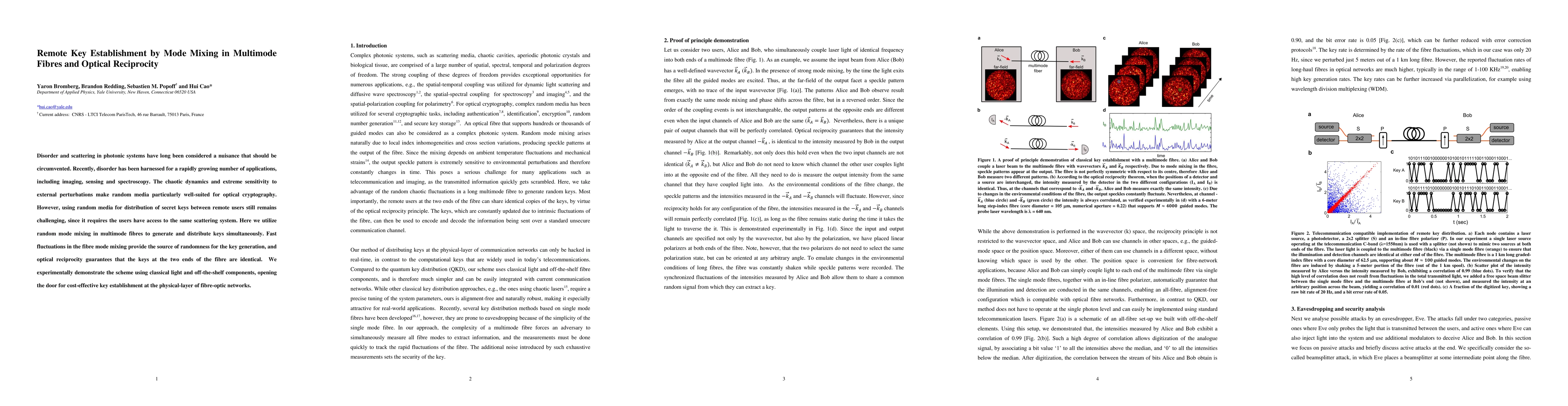 Thumbnail for Remote Key Establishment by Mode Mixing in Multimode Fibres and Optical
  Reciprocity