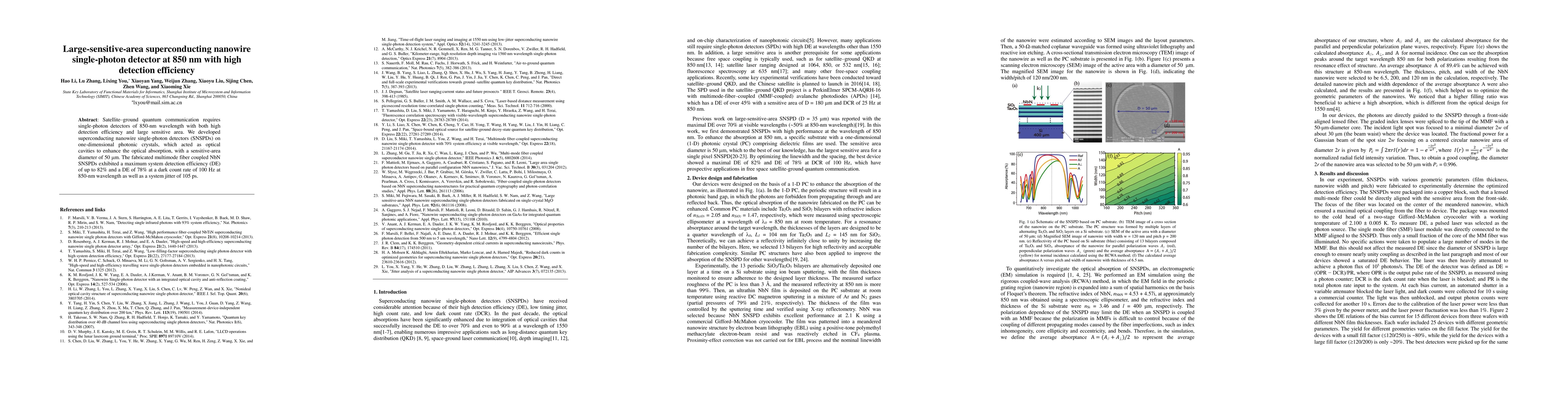 Thumbnail for Large-sensitive-area superconducting nanowire single-photon detector at
  850 nm with high detection efficiency