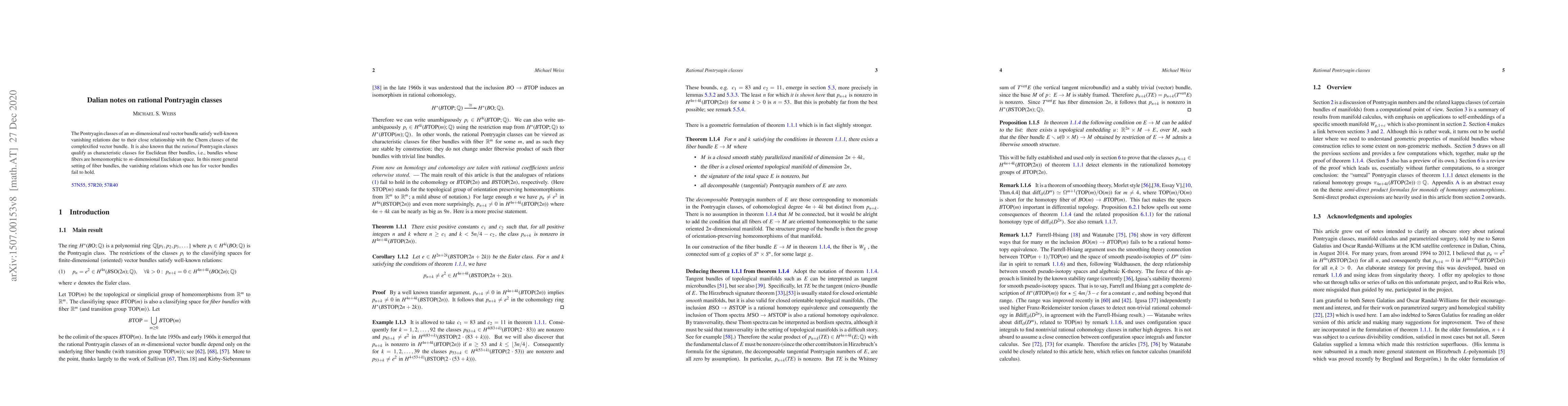 Thumbnail for Dalian notes on rational Pontryagin classes