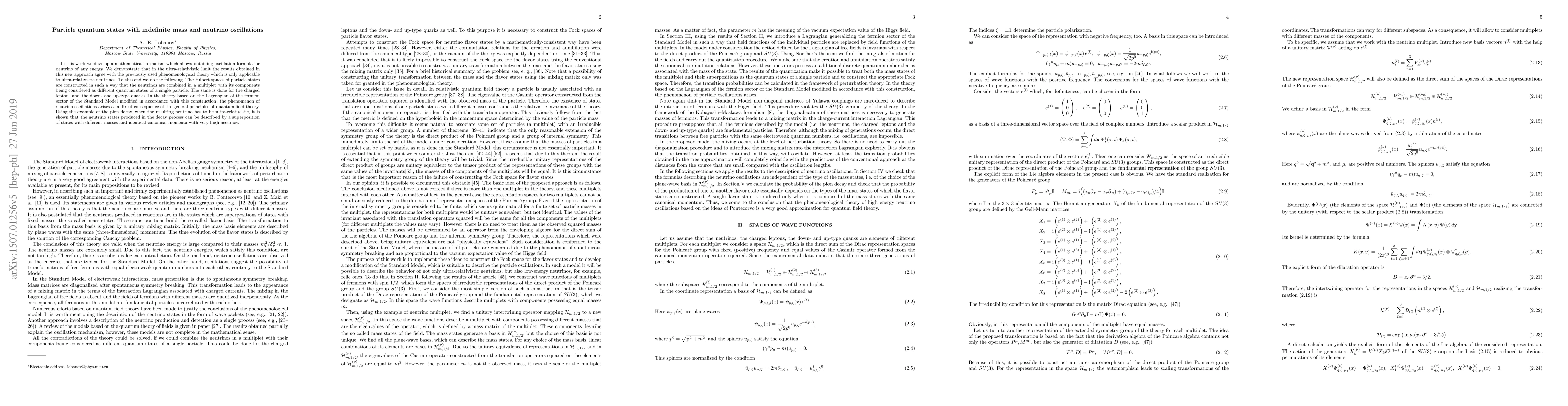 Thumbnail for Particle quantum states with indefinite mass and neutrino oscillations