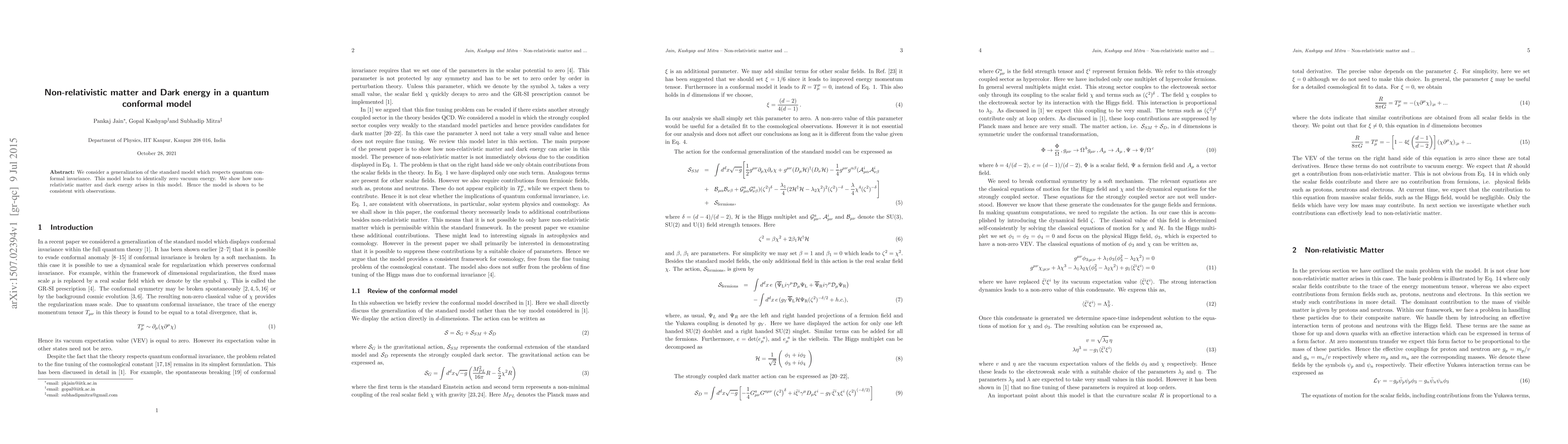 Thumbnail for Non-relativistic matter and Dark energy in a quantum conformal model