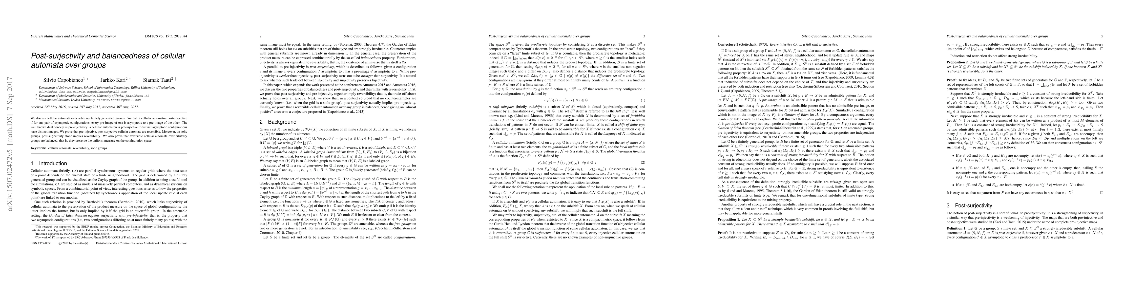 Thumbnail for Post-surjectivity and balancedness of cellular automata over groups