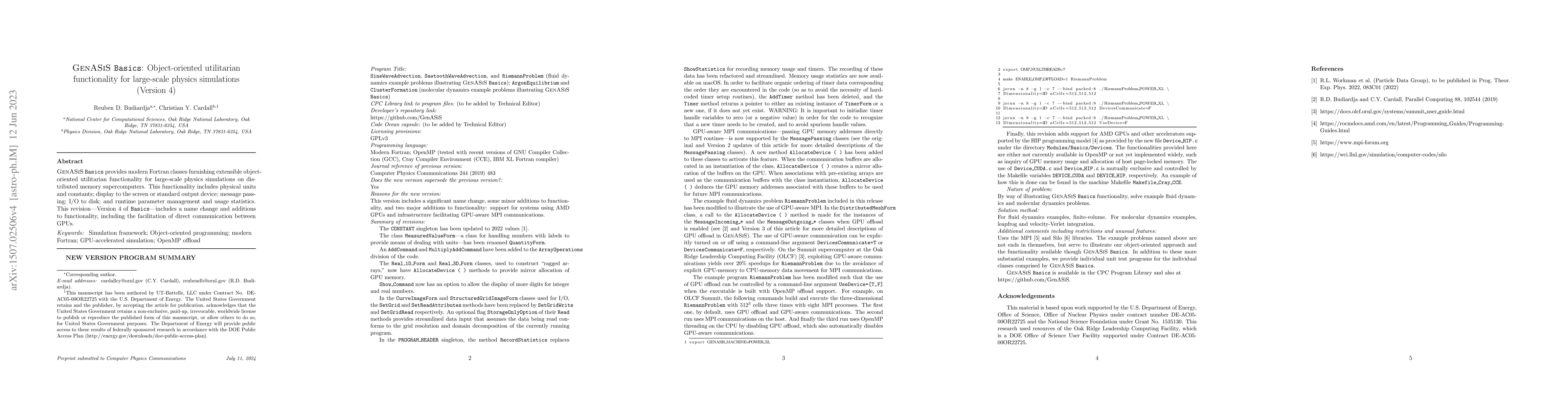 Thumbnail for GenASiS Basics: Object-oriented utilitarian functionality for
  large-scale physics simulations (Version 4)
