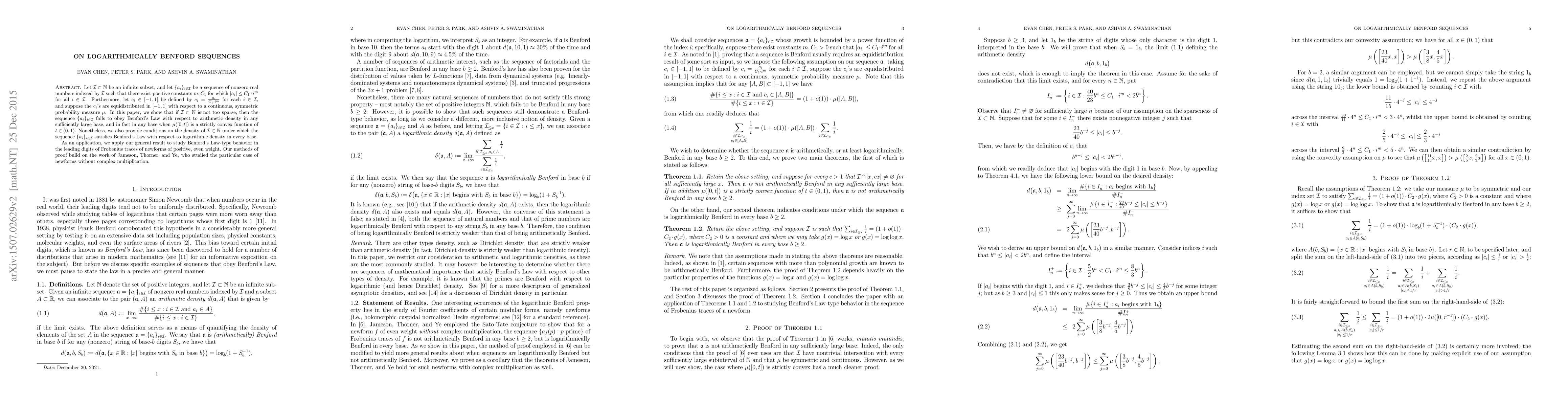 Thumbnail for On Logarithmically Benford Sequences