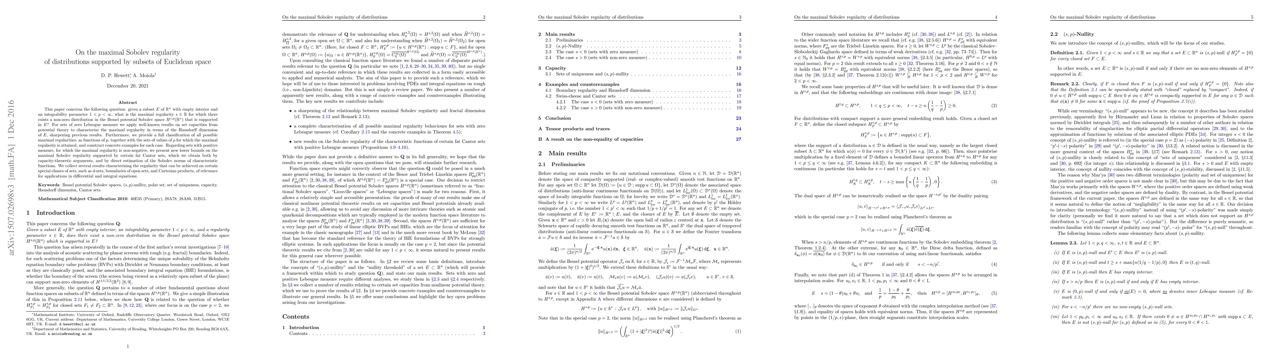 Thumbnail for On the maximal Sobolev regularity of distributions supported by subsets
  of Euclidean space