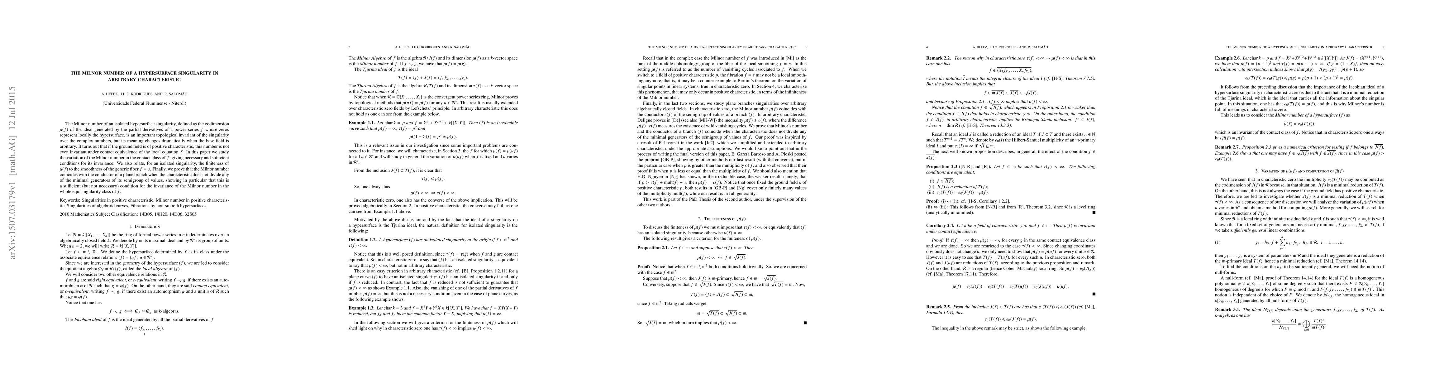 Thumbnail for The Milnor number of a hypersurface singularity in arbitrary
  characteristic