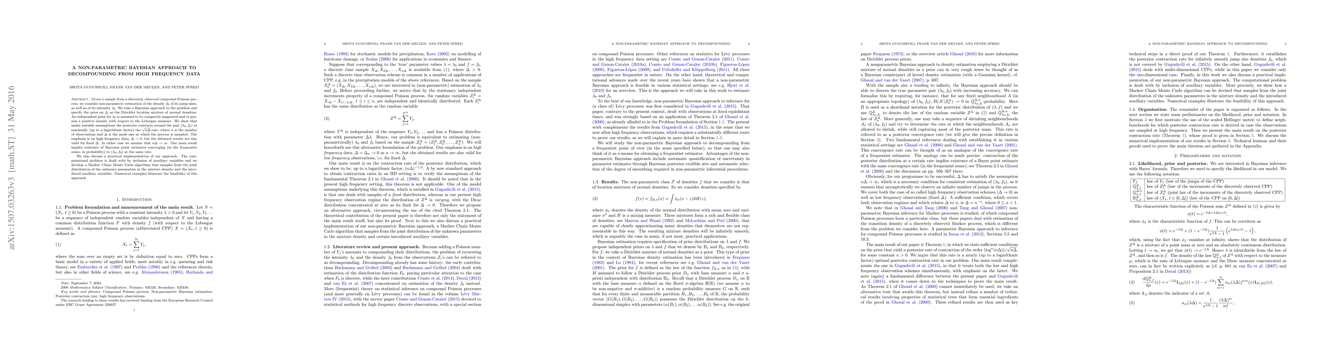 Thumbnail for A non-parametric Bayesian approach to decompounding from high frequency
  data