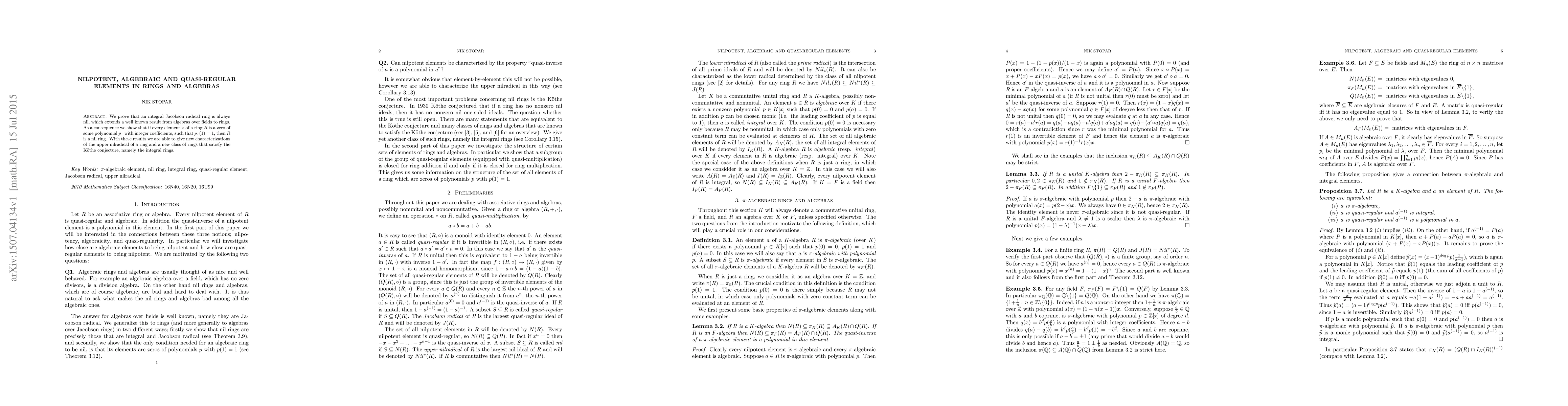 Thumbnail for Nilpotent, algebraic and quasi-regular elements in rings and algebras