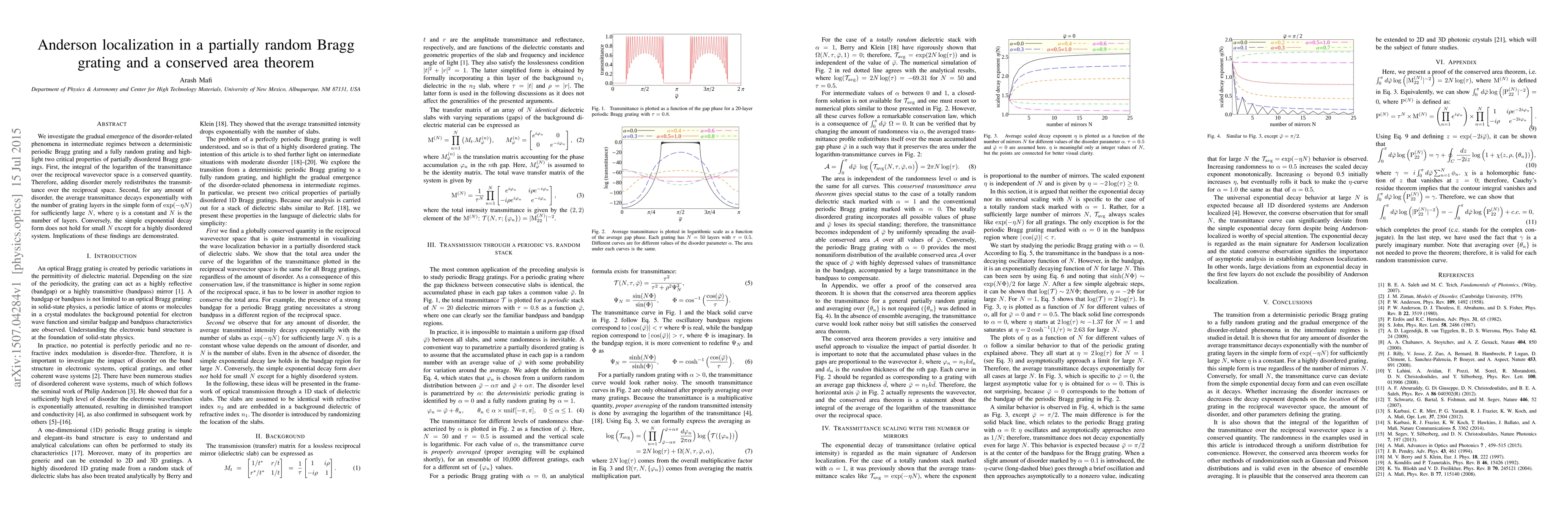 Thumbnail for Anderson localization in a partially random Bragg grating and a
  conserved area theorem