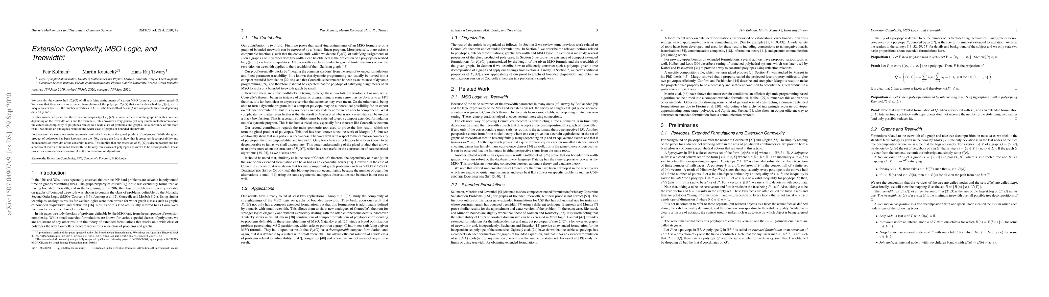 Thumbnail for Extension Complexity, MSO Logic, and Treewidth
